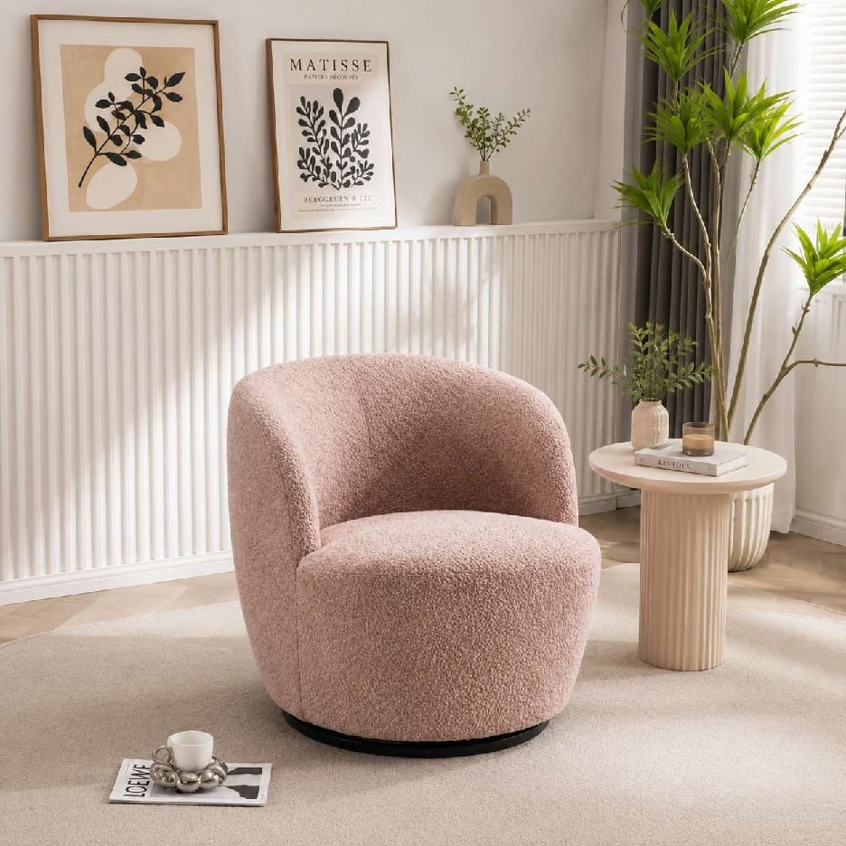 Boucle and swedish wood Armchair