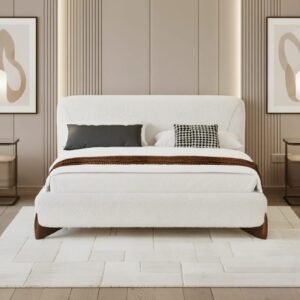 Home Bed Upholstered with boucle fabric & Swedish wood-200x200